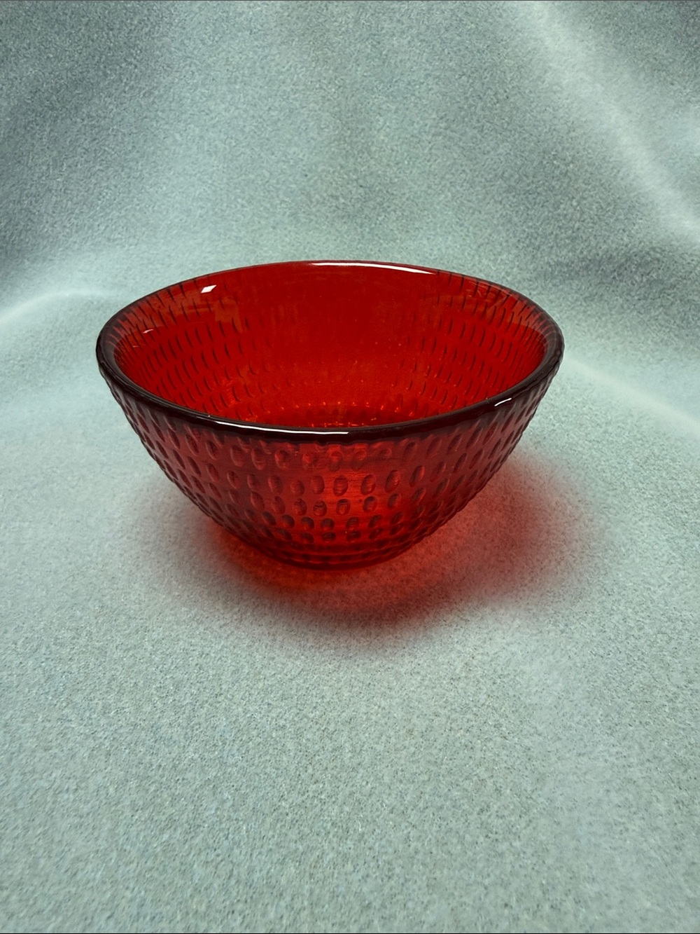 Ruby Red Textured Glass 4-1/2 Inch Bowl Pebbled/Hobnail